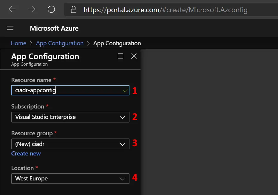 Creating an App Configuration in the Azure Portal
