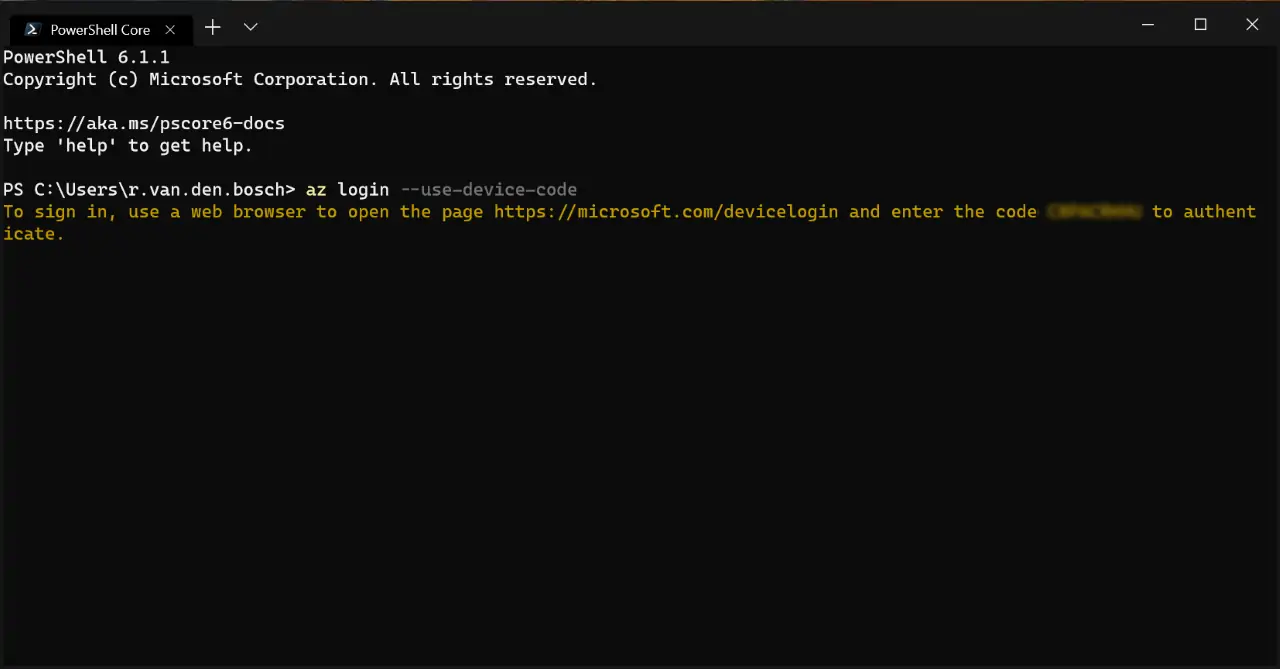 az login &ndash;use-device-code