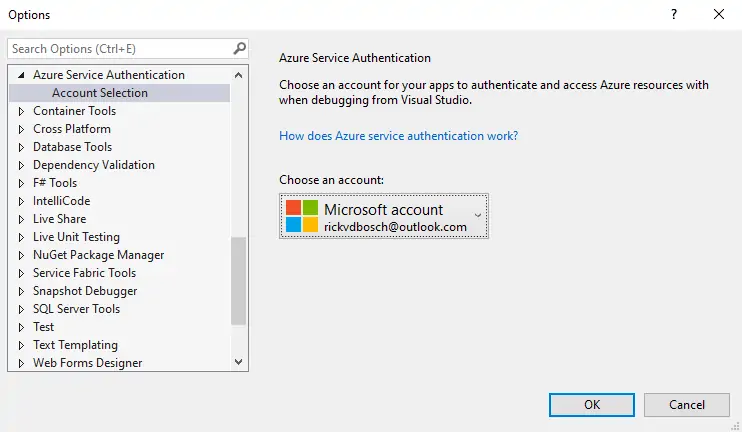 Azure Service Authentication - Account selection
