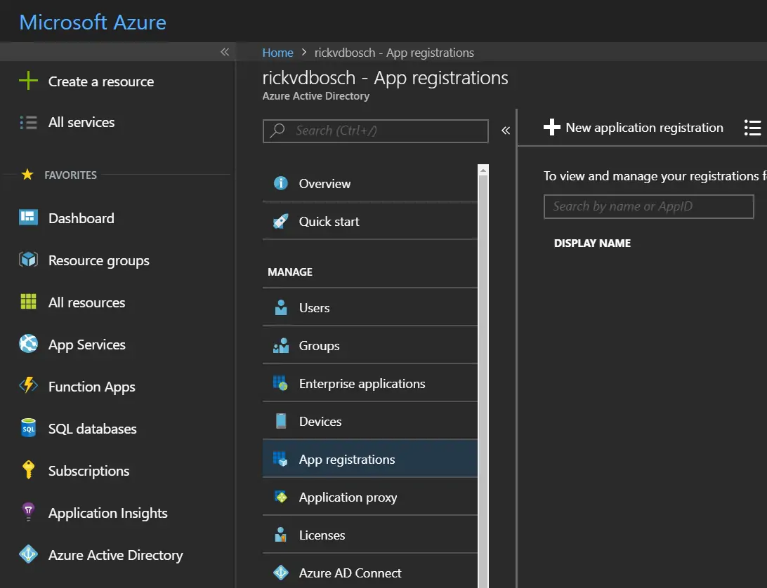 App Registrations under Azure Active Directory in the Azure portal